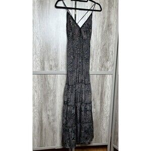 Paani Dress Size Small Grey & Metallic Gold Floral Dot Bohemian